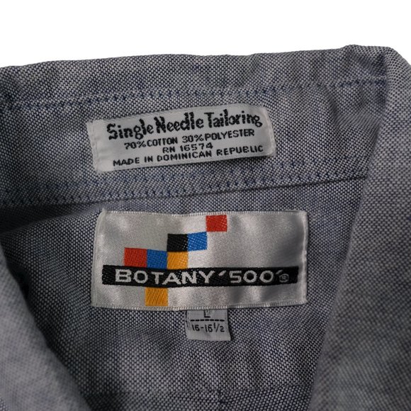 Vintage Botany 500 Men's L 16-16.5 Chambray Button Down Single Needle Tailoring - Picture 9 of 13
